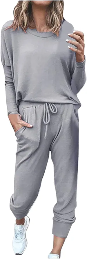 Sweatsuits Women 2 Piece Outfit Crewneck Long Sleeve Track Suits Workout Drawstring Jogger Sets 2024 Fall Lounge Sets