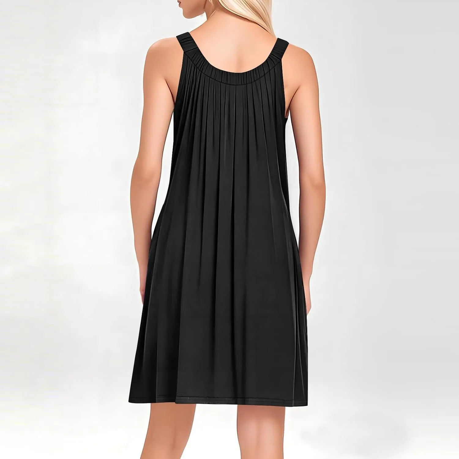 Tank Dress for Women Summer Halter Neck Pleated Front Mini Dress with Pockets Casual Loose Beach Vacation Sundresses