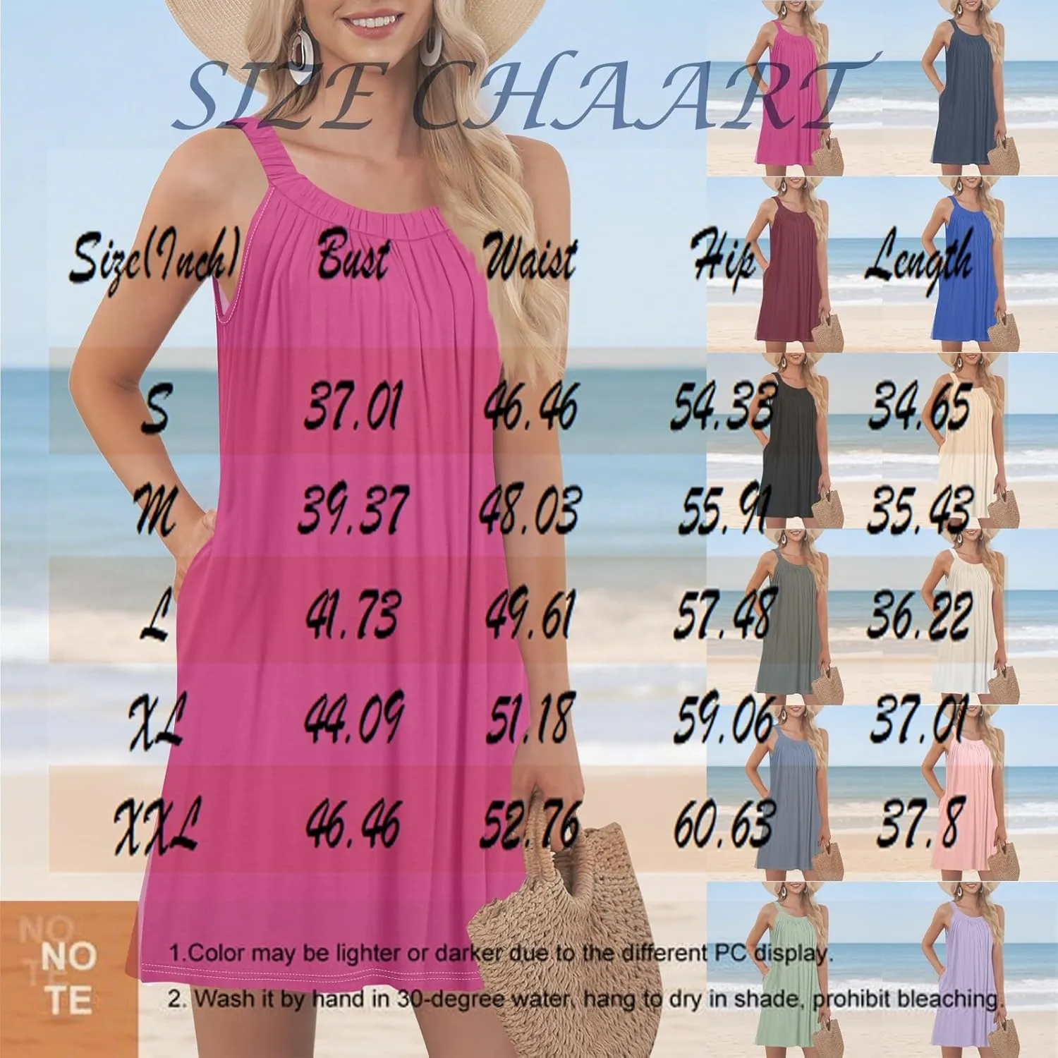 Tank Dress for Women Summer Halter Neck Pleated Front Mini Dress with Pockets Casual Loose Beach Vacation Sundresses