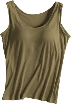 Tank Top for Women with Built in Bra Adjustable Strap Camisole Basic Cotton Cami Shirts
