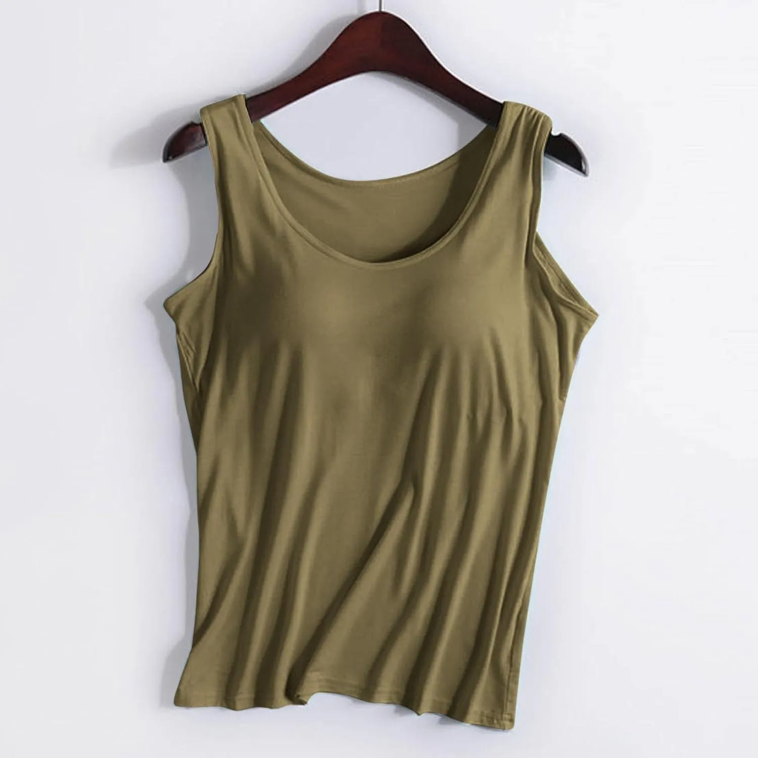 Tank Top for Women with Built in Bra Adjustable Strap Camisole Basic Cotton Cami Shirts