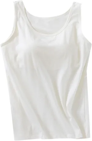 Tank Top for Women with Built in Bra Adjustable Strap Camisole Basic Cotton Cami Shirts
