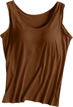 Tank Top for Women with Built in Bra Adjustable Strap Camisole Basic Cotton Cami Shirts