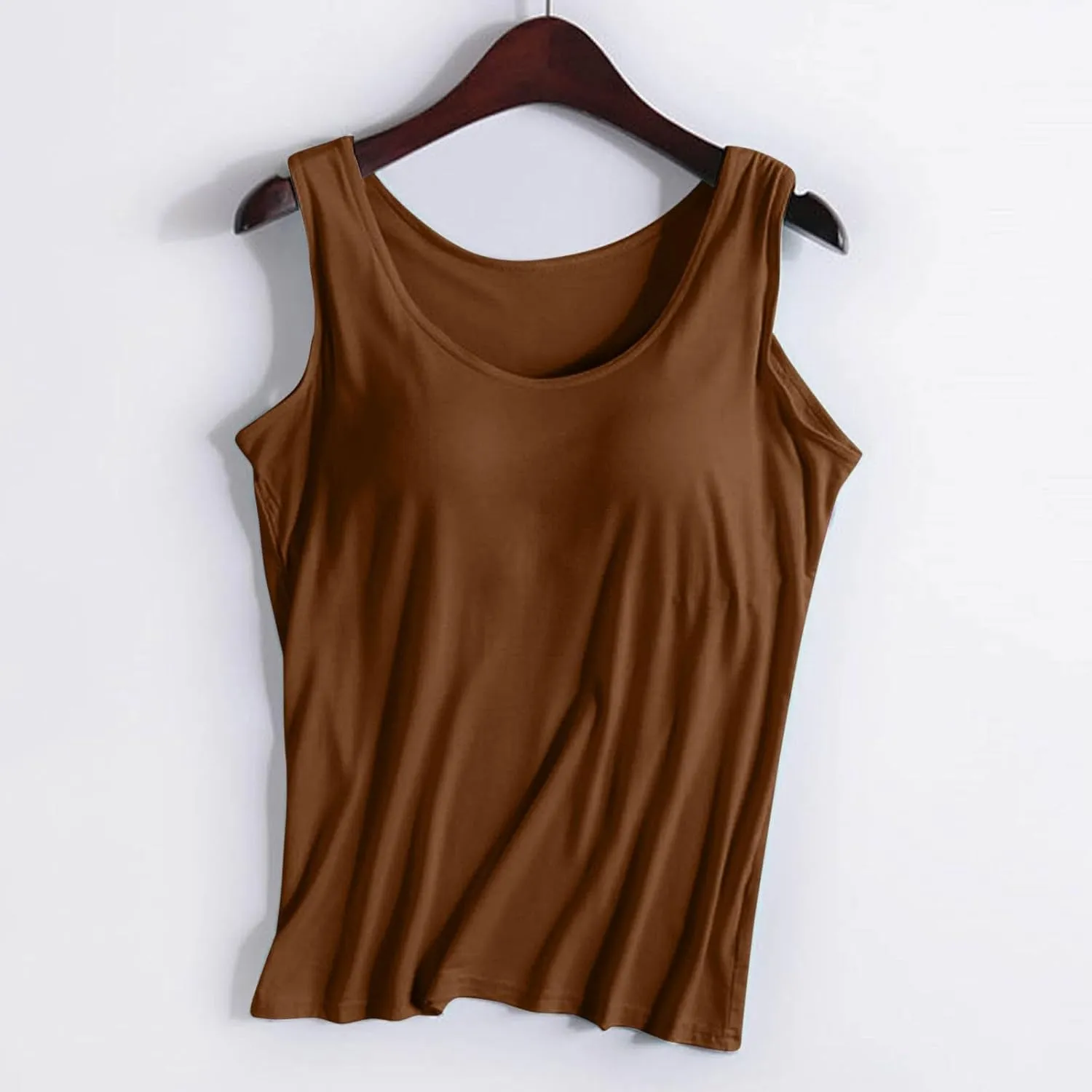 Tank Top for Women with Built in Bra Adjustable Strap Camisole Basic Cotton Cami Shirts