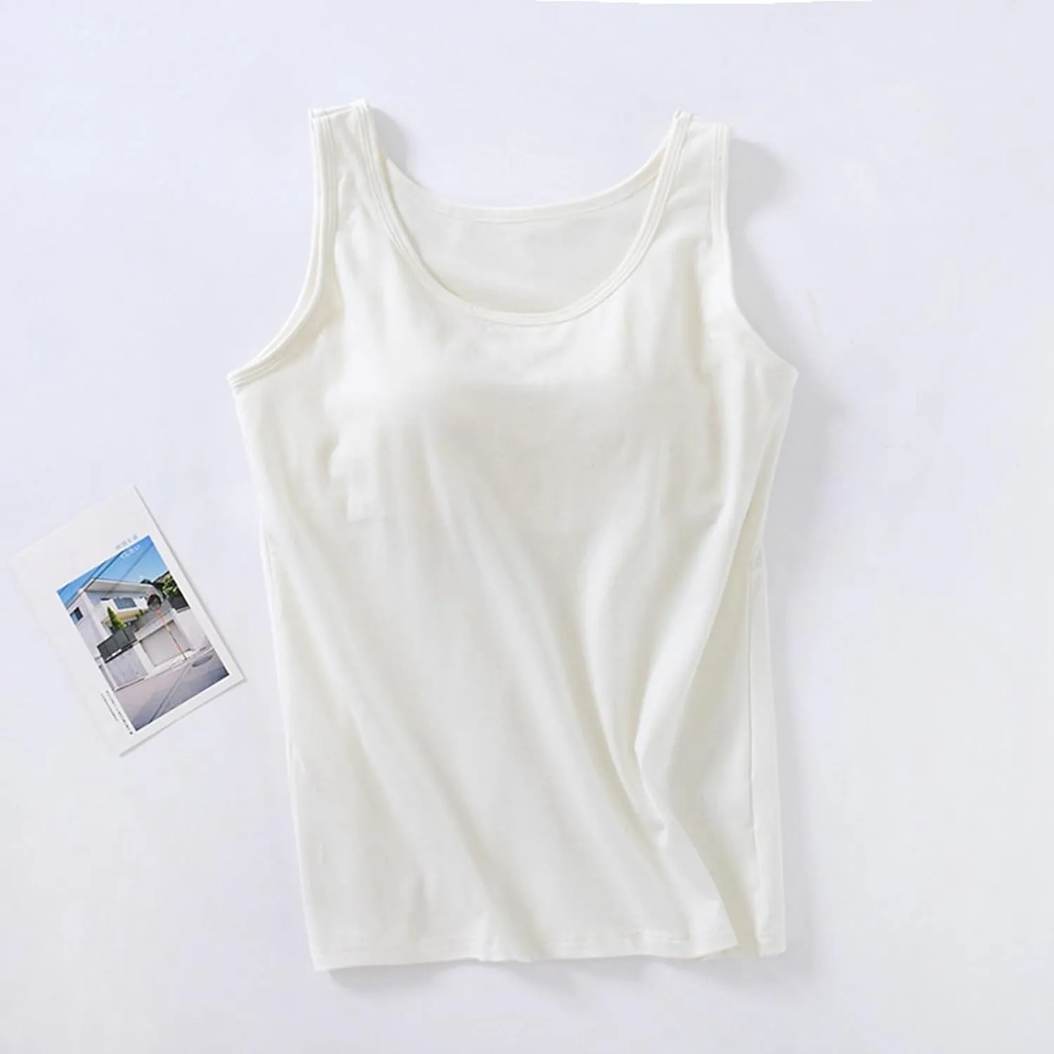 Tank Top for Women with Built in Bra Adjustable Strap Camisole Basic Cotton Cami Shirts