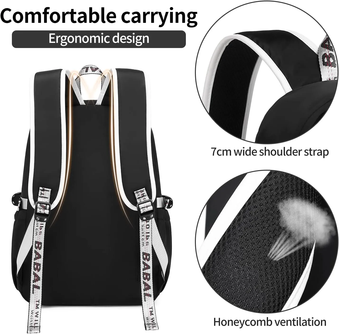 Teenage Girls Bookbag School Backpack Children Casual Daypack Schoolbag for Teens Black White