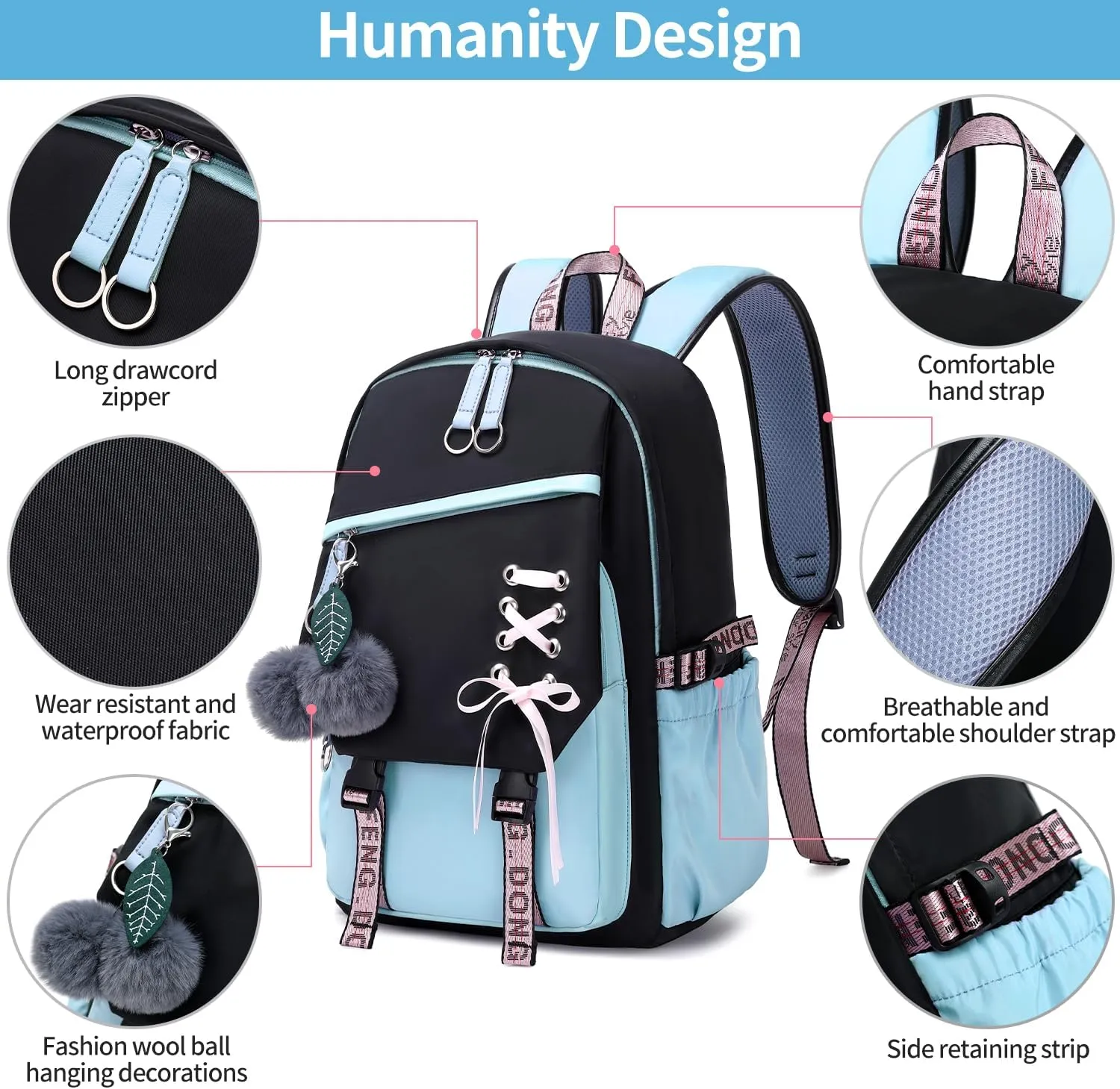 Teenage Girls Bookbag school Backpack Children Casual Daypack Schoolbag for Teens Blue