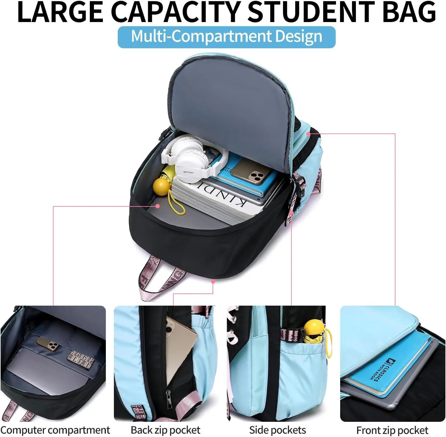 Teenage Girls Bookbag school Backpack Children Casual Daypack Schoolbag for Teens Blue