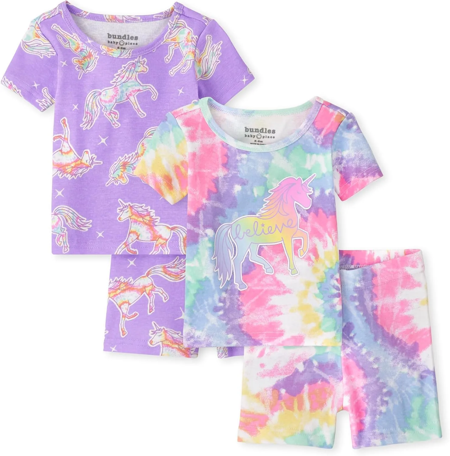 The Children's Place Baby Girls' and Toddler Sleeve Top and Shorts Snug Fit 100% Cotton 2 Piece Pajama Sets