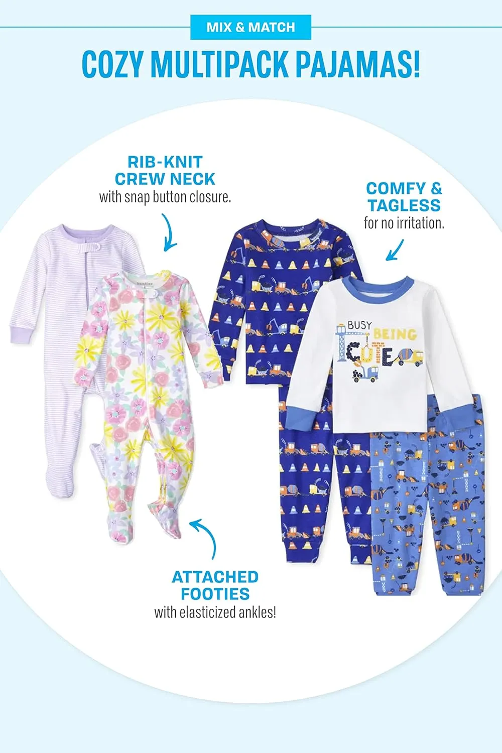 The Children's Place Unisex Baby and Toddler Short Sleeve Top and Pants Snug Fit Cotton 2 Piece Pajama Sets