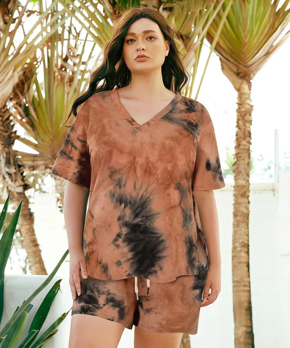 TIYOMI Plus Size 2 Piece Outfits Shorts Sets Sleeve V Neck Casual Sweatsuit Loungewear Pajamas Maternity Spring Summer