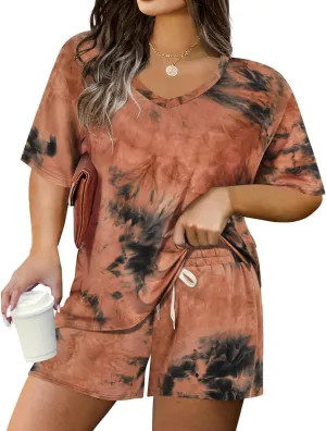 TIYOMI Plus Size 2 Piece Outfits Shorts Sets Sleeve V Neck Casual Sweatsuit Loungewear Pajamas Maternity Spring Summer