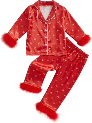Toddler Baby Girl Boy Silk Satin Pajamas Set Button Down Pjs Kids Long Sleeve Shirt Pants Christmas Pjs Sleepwear
