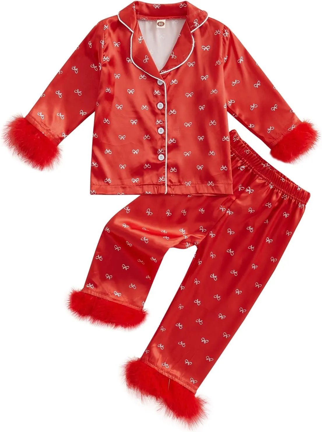 Toddler Baby Girl Boy Silk Satin Pajamas Set Button Down Pjs Kids Long Sleeve Shirt Pants Christmas Pjs Sleepwear