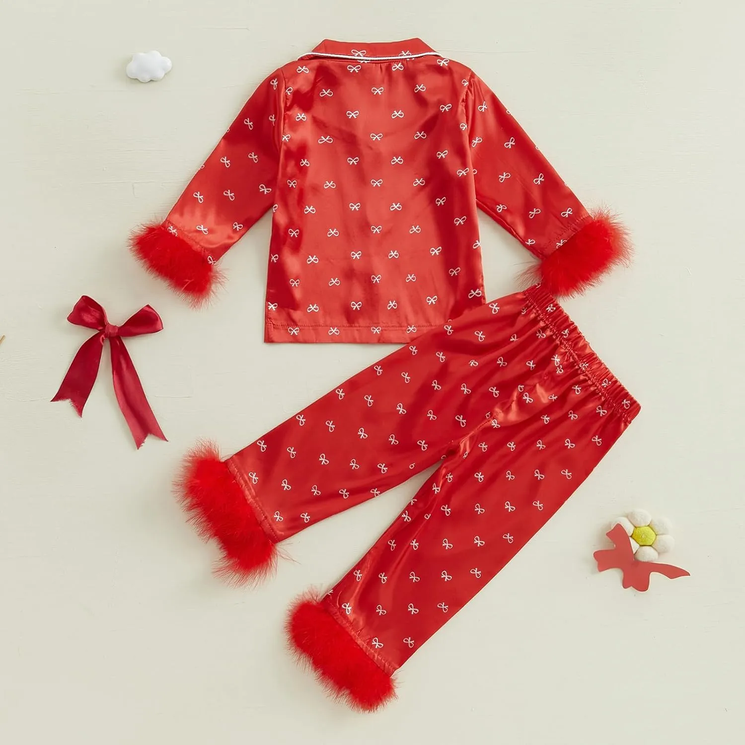 Toddler Baby Girl Boy Silk Satin Pajamas Set Button Down Pjs Kids Long Sleeve Shirt Pants Christmas Pjs Sleepwear