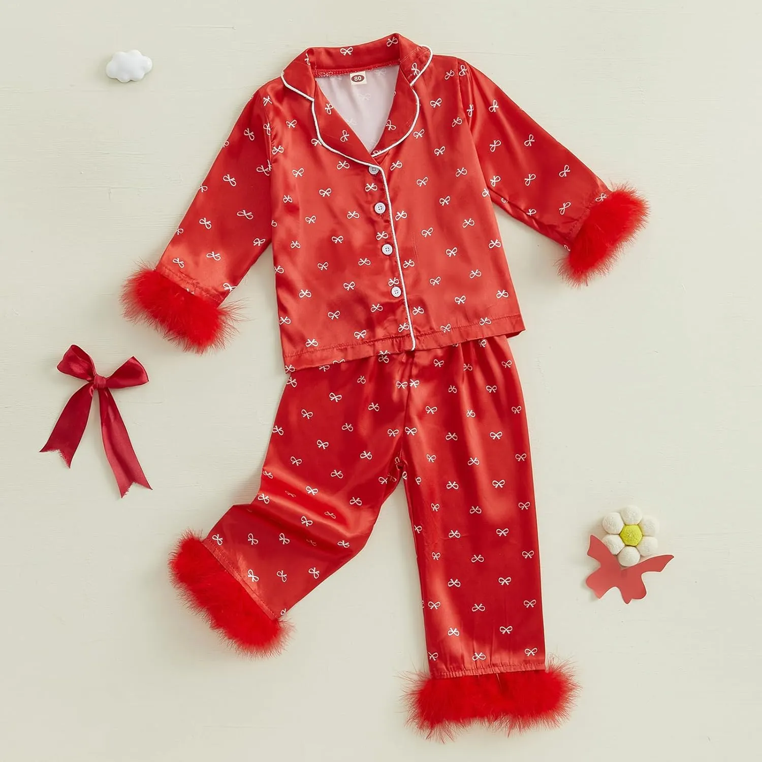 Toddler Baby Girl Boy Silk Satin Pajamas Set Button Down Pjs Kids Long Sleeve Shirt Pants Christmas Pjs Sleepwear