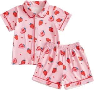 Toddler Baby Girl Silk Pajamas Set Daisy Floral Short Sleeve Button Down Shirt Shorts Summer Satin Sleepwear Cute Pjs