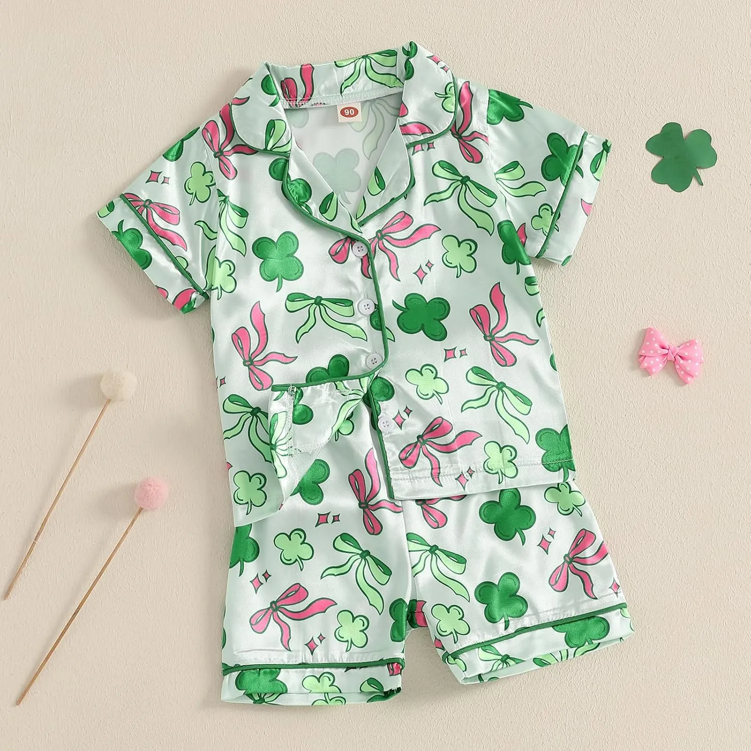 Toddler Girl Boy Easter Satin Pajamas Summer Fuzzy Bunny Print Button Down Shirt Shorts Girls Kids Silk Pajama Set