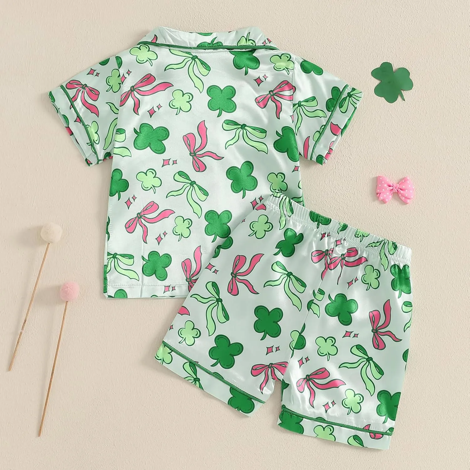 Toddler Girl Boy Easter Satin Pajamas Summer Fuzzy Bunny Print Button Down Shirt Shorts Girls Kids Silk Pajama Set