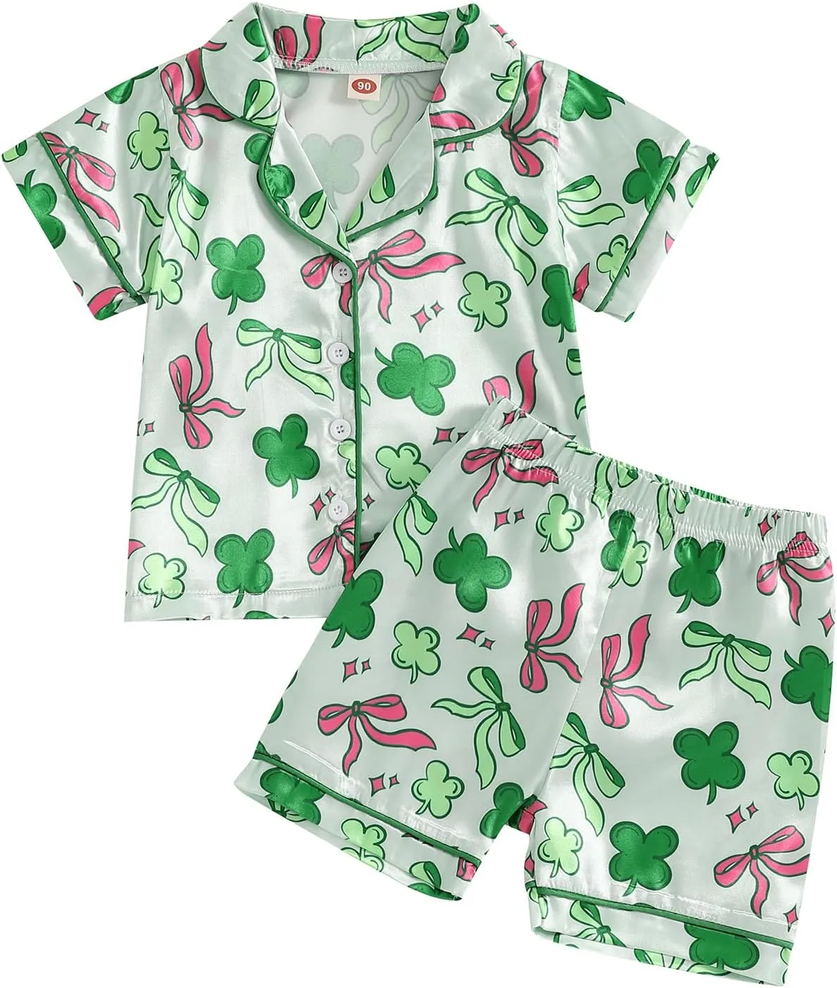 Toddler Girl Boy Easter Satin Pajamas Summer Fuzzy Bunny Print Button Down Shirt Shorts Girls Kids Silk Pajama Set
