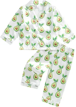 Toddler Girl Pajamas Set Cute Floral Print Button Up Long Sleeve Shirt Top Elastic Pants Loungewear Sleepwear
