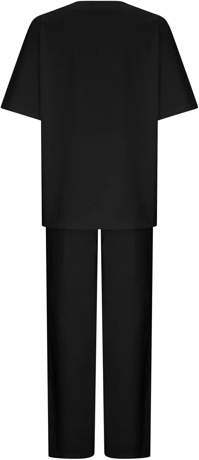 Two Piece Sets for Women 2024 Oversized Short Sleeve Shirt Loose Pullover Tops Wide Leg Pants Set Summer Linen Outfits