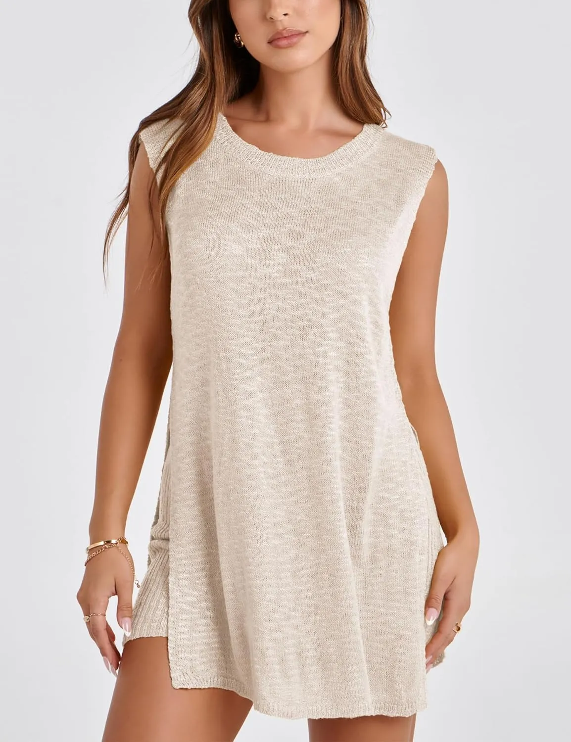 UANEO Women 2 Piece Outfits Lounge Sets Summer Knit Sleeveless Top and Shorts Sweater Set