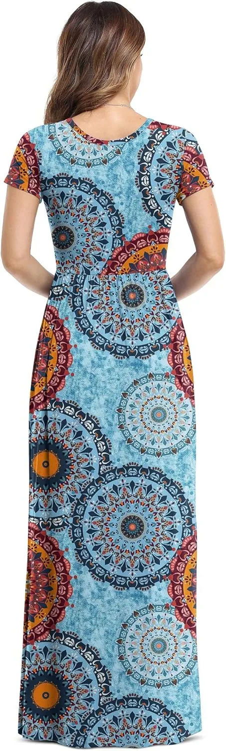 VIISHOW Women's Short Sleeve Loose Plain Maxi Dresses Casual Long Dresses with Pockets