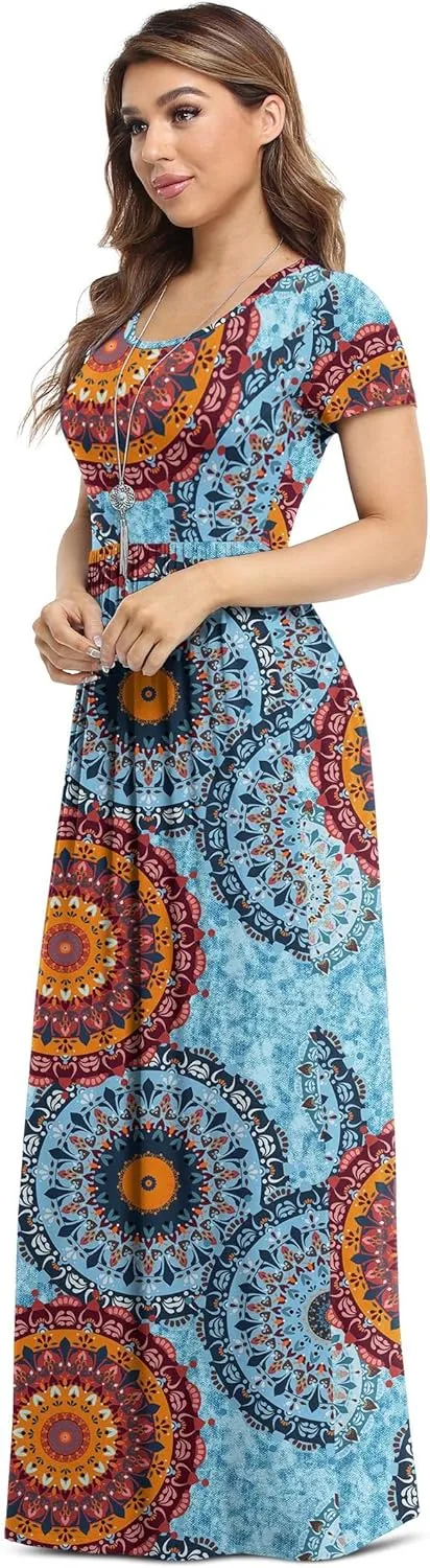 VIISHOW Women's Short Sleeve Loose Plain Maxi Dresses Casual Long Dresses with Pockets