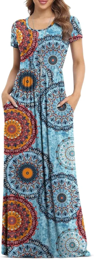 VIISHOW Women's Short Sleeve Loose Plain Maxi Dresses Casual Long Dresses with Pockets