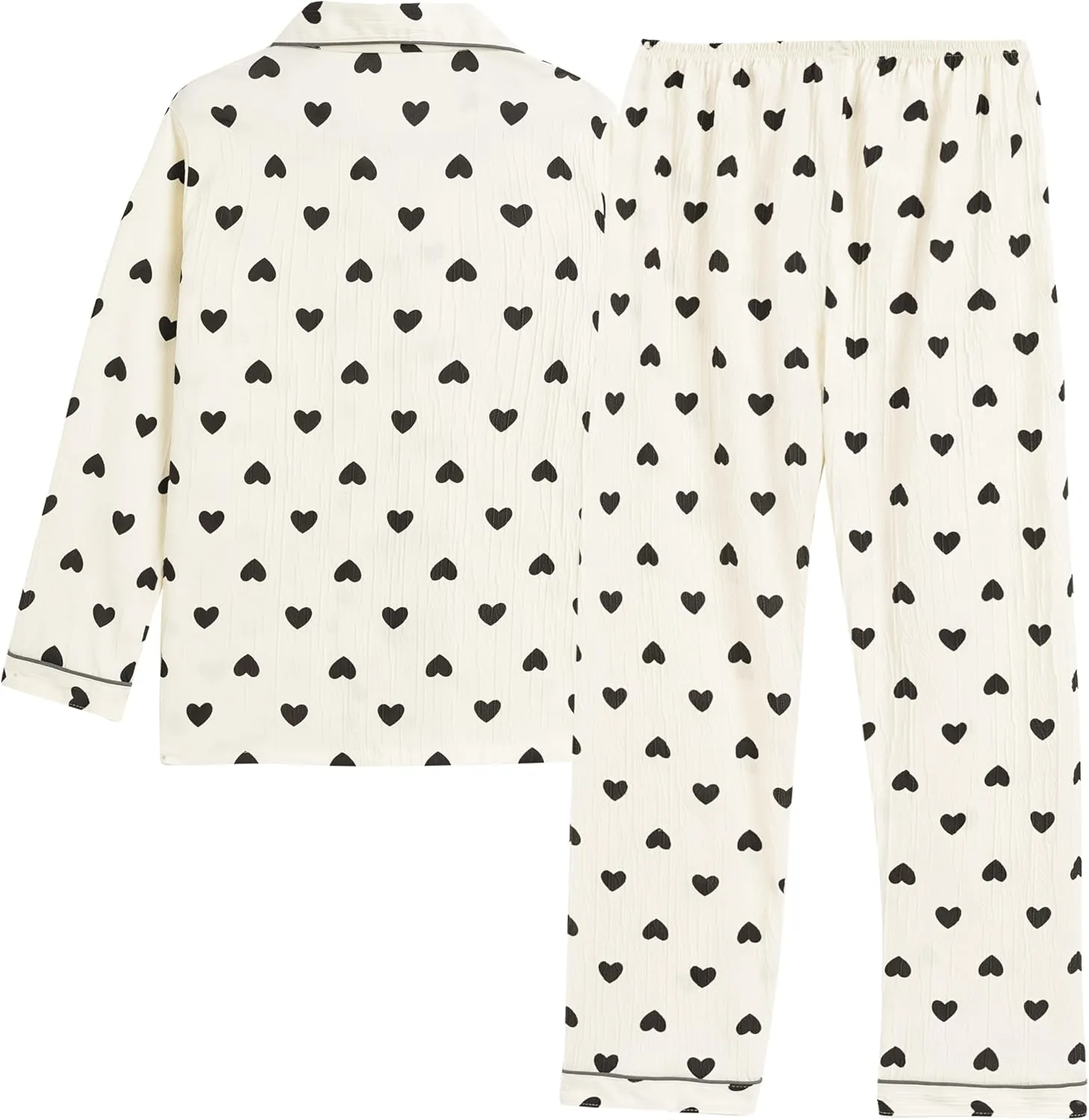 Vopmocld Big Girls Button Down Pajama Sets Crepe Soft Lapel Shirt Sleepwear Printed Lounge Set Long Sleeve Long Pants Nighty