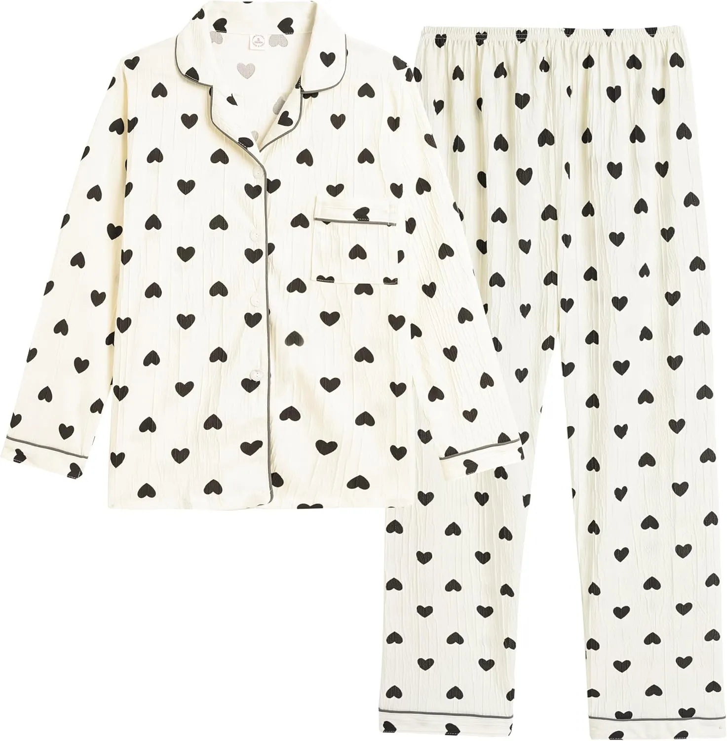 Vopmocld Big Girls Button Down Pajama Sets Crepe Soft Lapel Shirt Sleepwear Printed Lounge Set Long Sleeve Long Pants Nighty