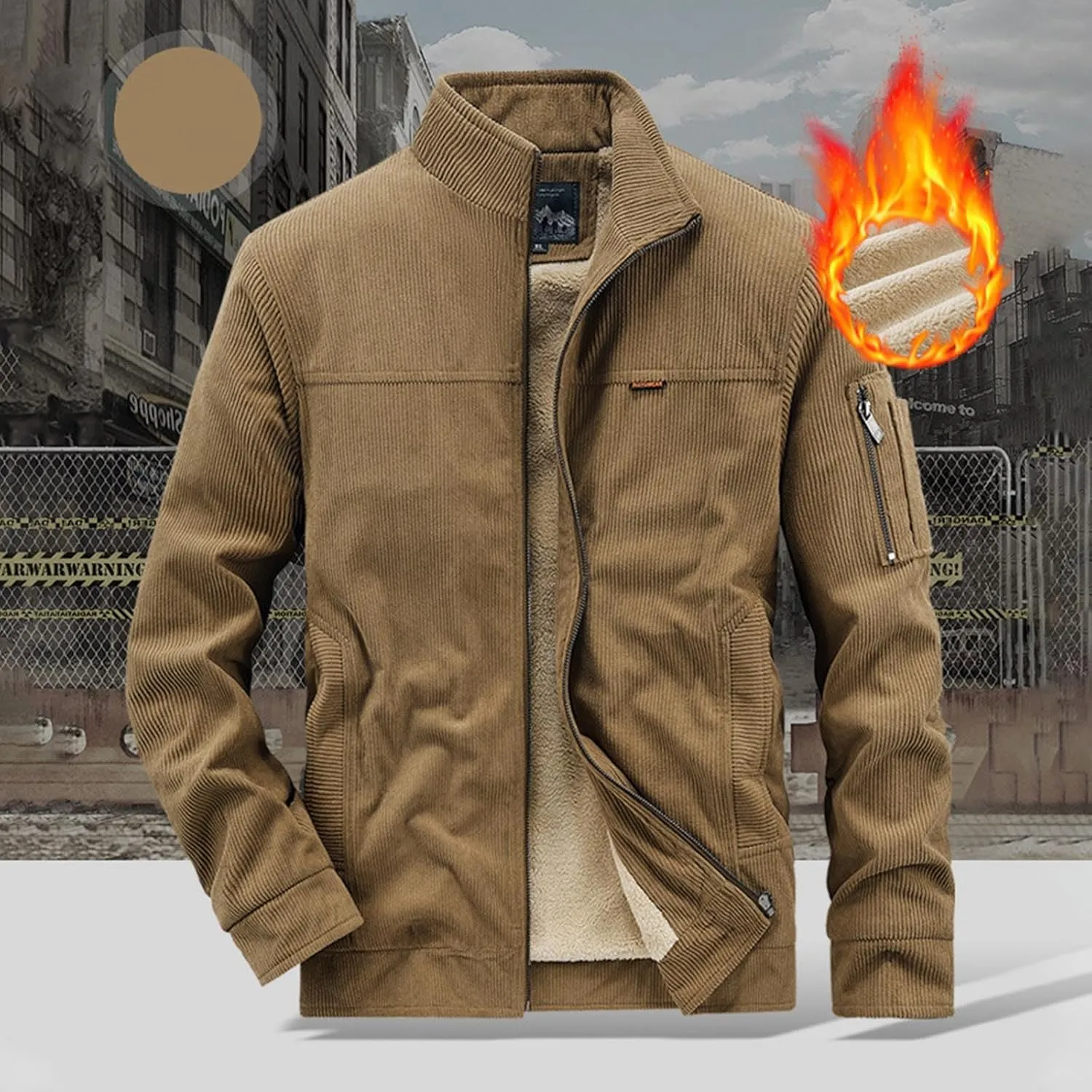 Warm Winter Jackets For Men Casual Stylish Sherpa Fleece Lined Thermal Bomber Coats Vintage Cargo Work Trucker Jacket
