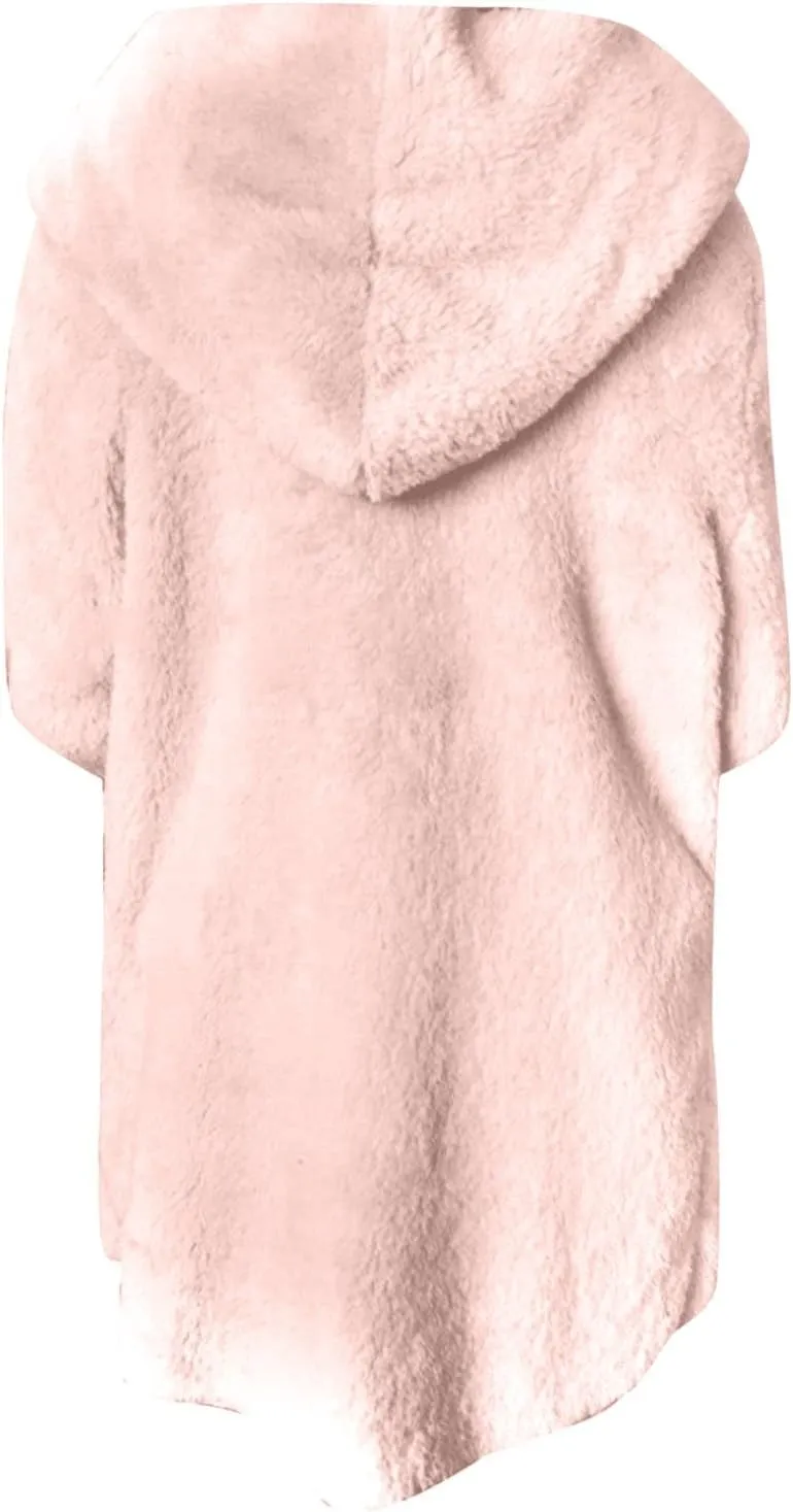 Winter Coats for Women 2024 Plus Size Long Sleeve Fuzzy Fleece Jacket Hooded Casual Warm Open Front Cardigans Outwear