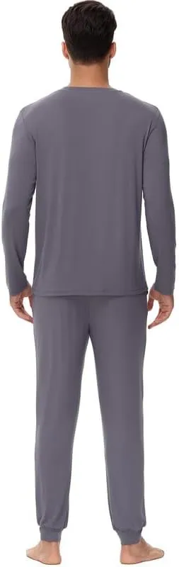 WiWi Men's Viscose from Bamboo Pajama Sets Long Sleeve Top and Pants Sleepwear Pjs with Pockets Drawstring S-XXL