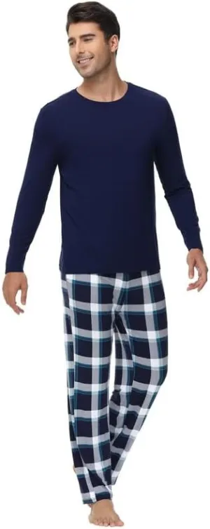 WiWi Pajamas for Men-Viscose Made from Bamboo,Long Sleeve Pj Set Crew-Neck Pajama Sets Comfy Loungewear S-XXL
