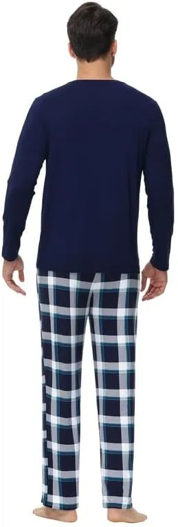 WiWi Pajamas for Men-Viscose Made from Bamboo,Long Sleeve Pj Set Crew-Neck Pajama Sets Comfy Loungewear S-XXL