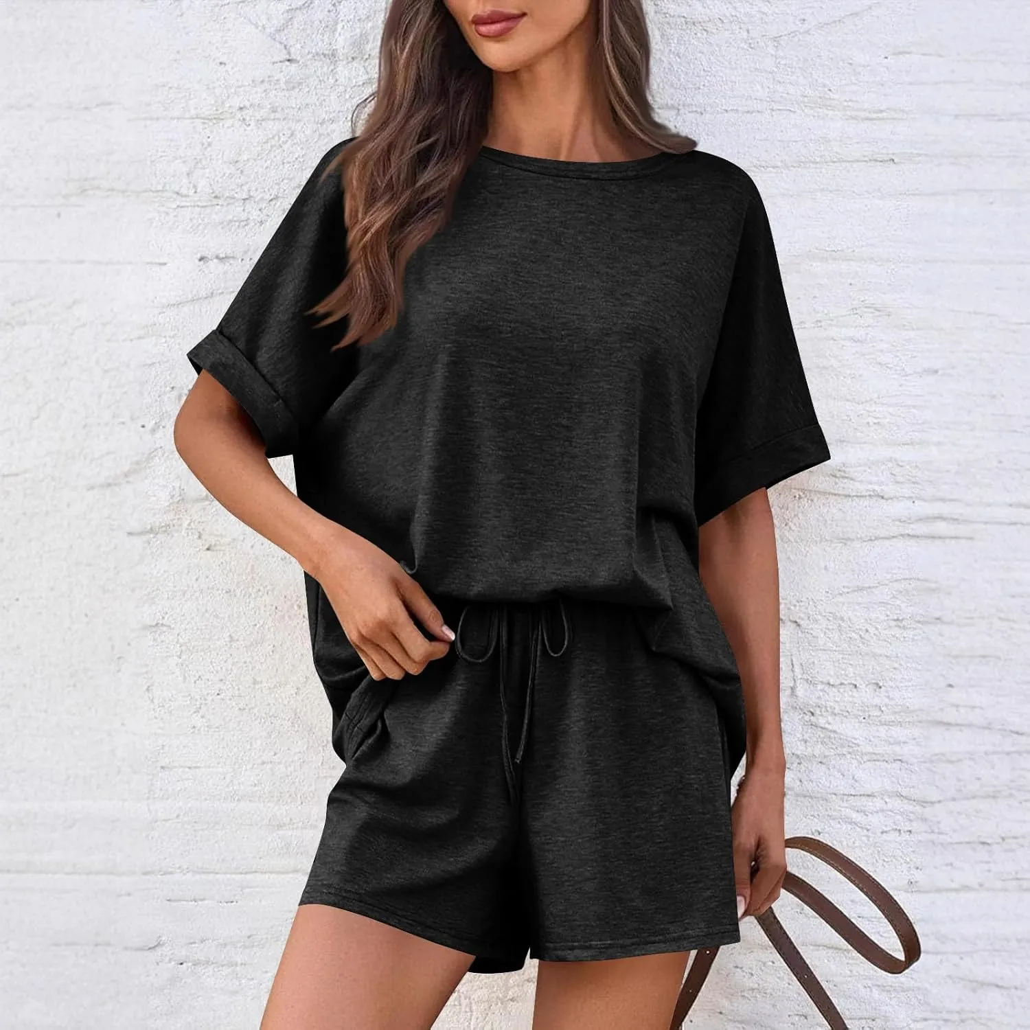 Women 2 Piece Sets Summer Outfits 2025 Two Piece Lounge Set Matching Clothing Oversized Tshirts Short Loose Fit