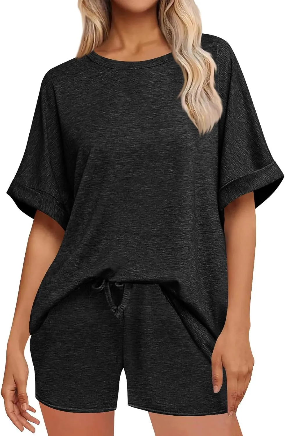 Women 2 Piece Sets Summer Outfits 2025 Two Piece Lounge Set Matching Clothing Oversized Tshirts Short Loose Fit