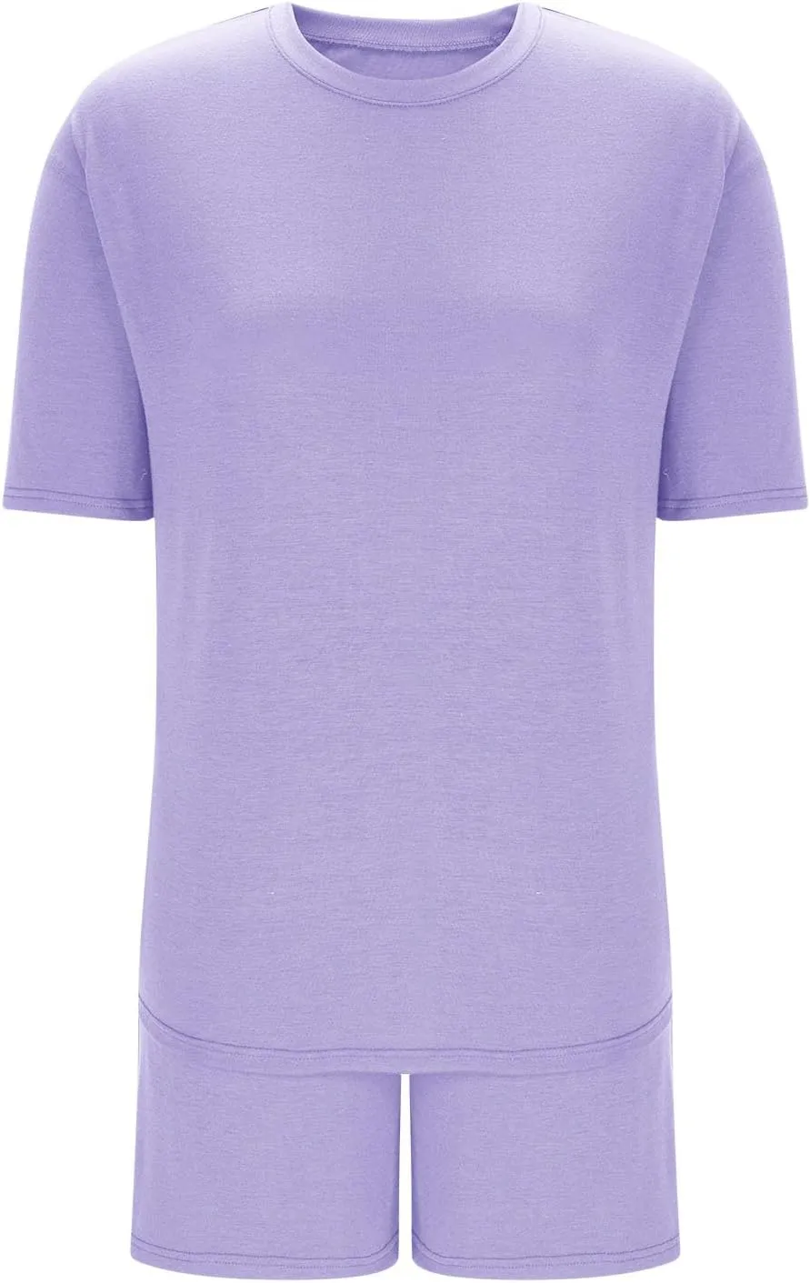Women Basic Pajama Sets Summer Comfy 2 Piece Lounge Outfit Short Sleeve T-Shirts and Shorts for Sleep Yoga Workout