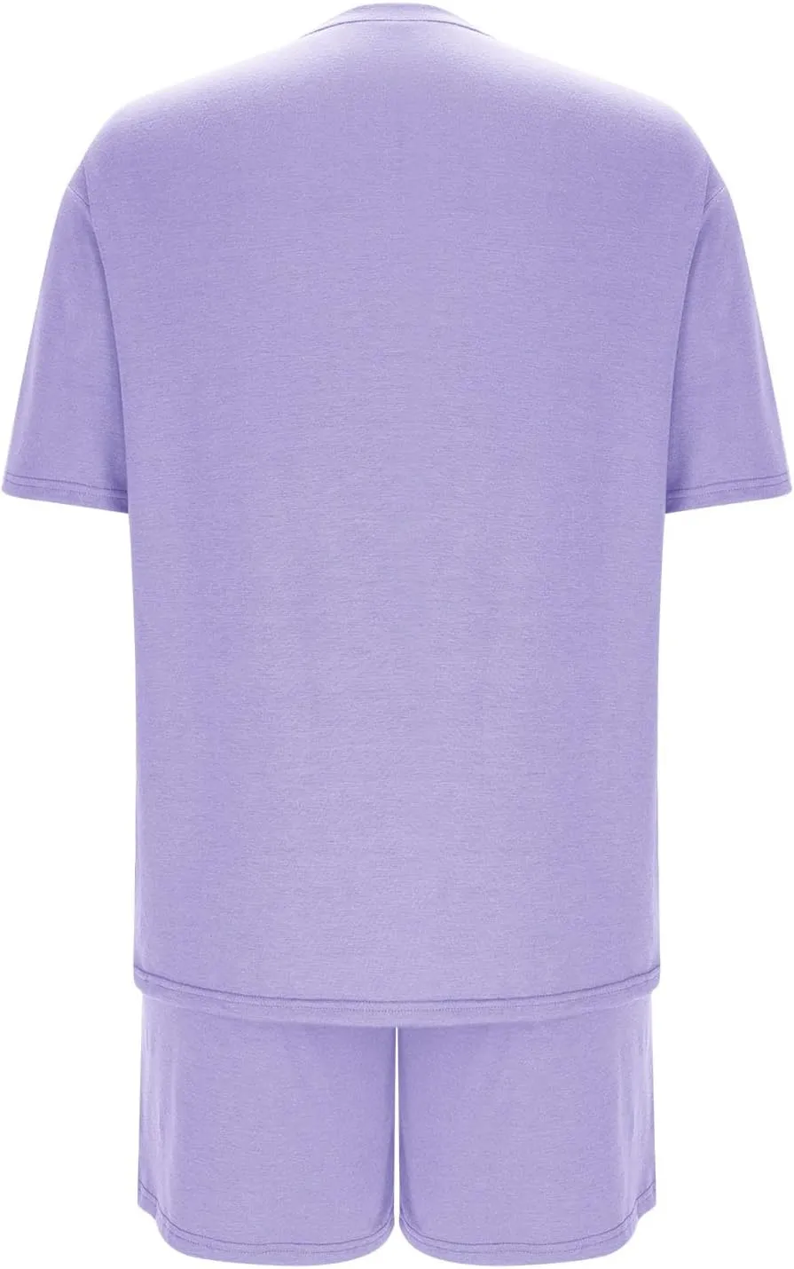 Women Basic Pajama Sets Summer Comfy 2 Piece Lounge Outfit Short Sleeve T-Shirts and Shorts for Sleep Yoga Workout