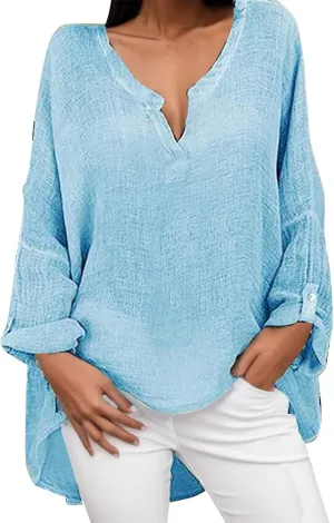 Women Button Down Collar Shirts V Neck Short Sleeve Linen Summer Casual Work Blouse Top Loose T Shirt