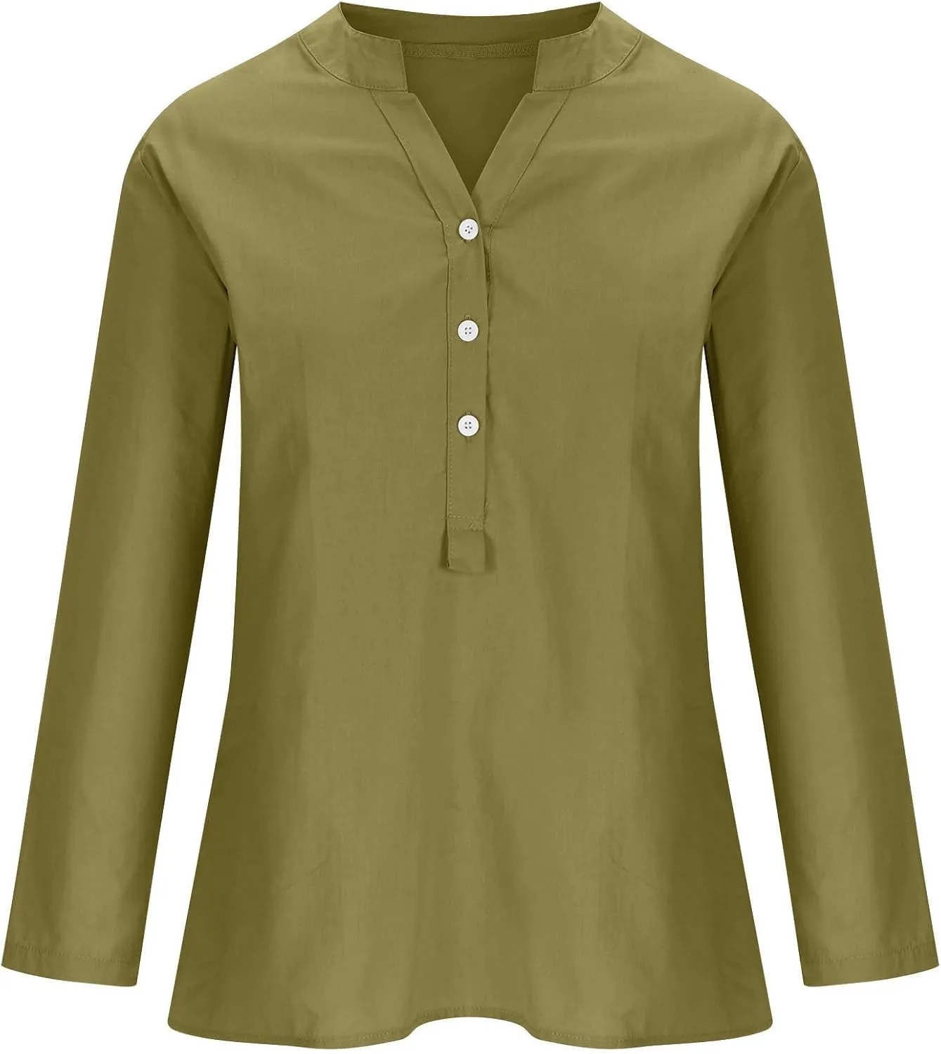 Women Buttons Shirt Cotton Linen Cuffed Sleeve V-Neck Oversized Shirts Casual Loose Solid Blouse Tunic Tops