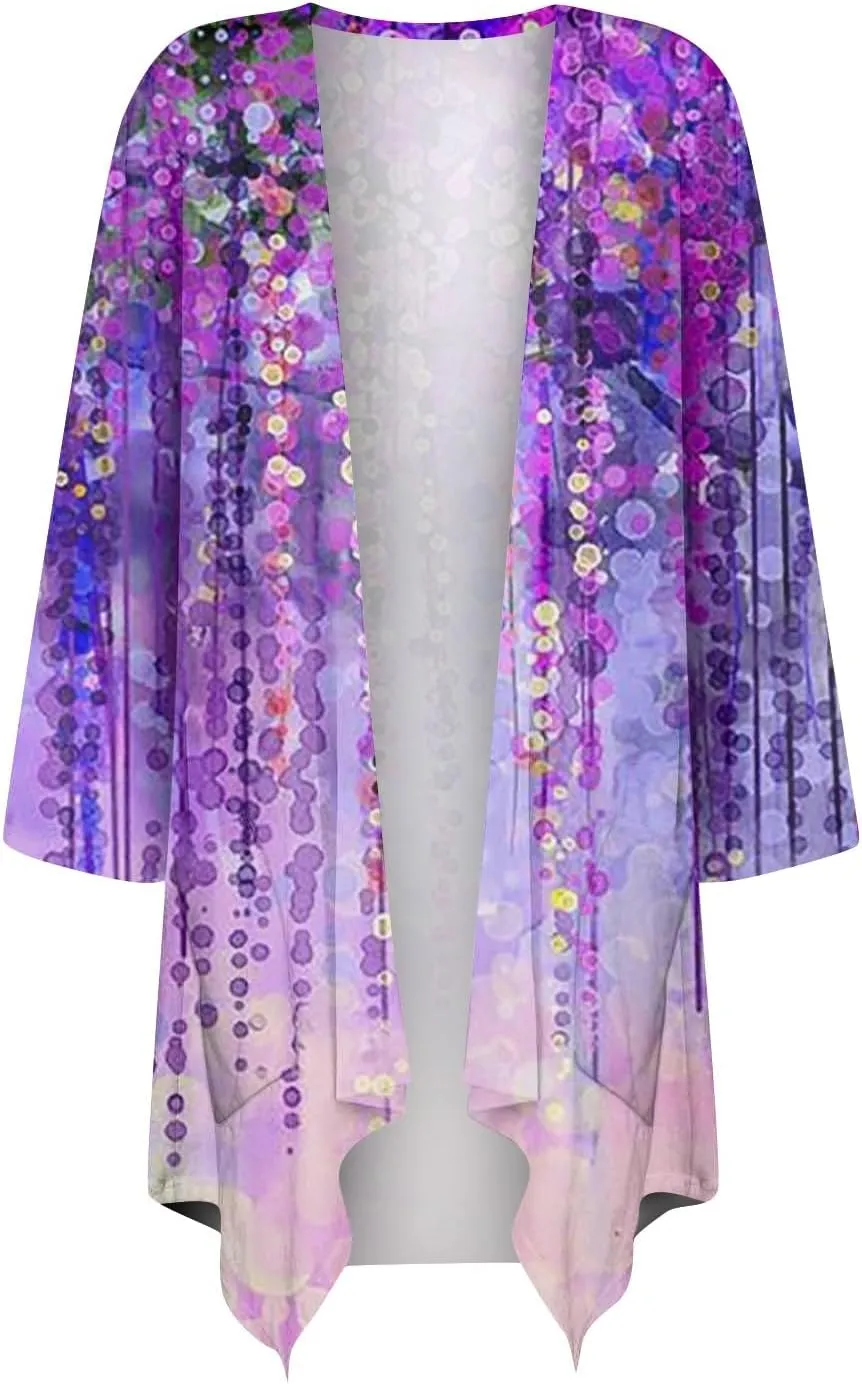 Women Cardigan 2024 3/4 Sleeve Tie Dye Funny Tops Loose Fit Lightweight Blouse Coat Shawl Collar Fall T Shirts