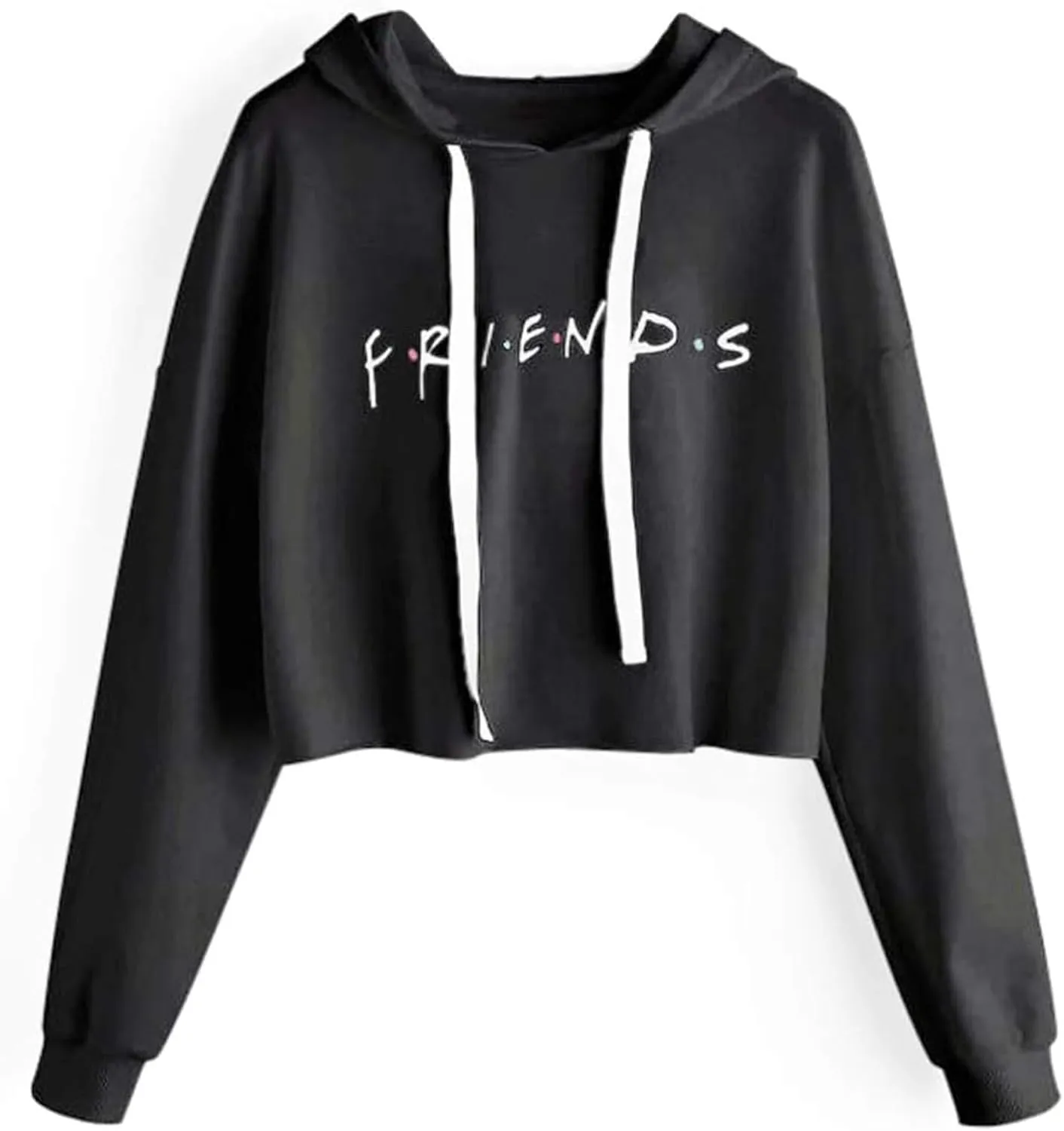 Women Cute Printed Letter Hoodie Cropped Pullover Sweatshirts Casual Gym Tops Drawstring Fall Winter Tunics