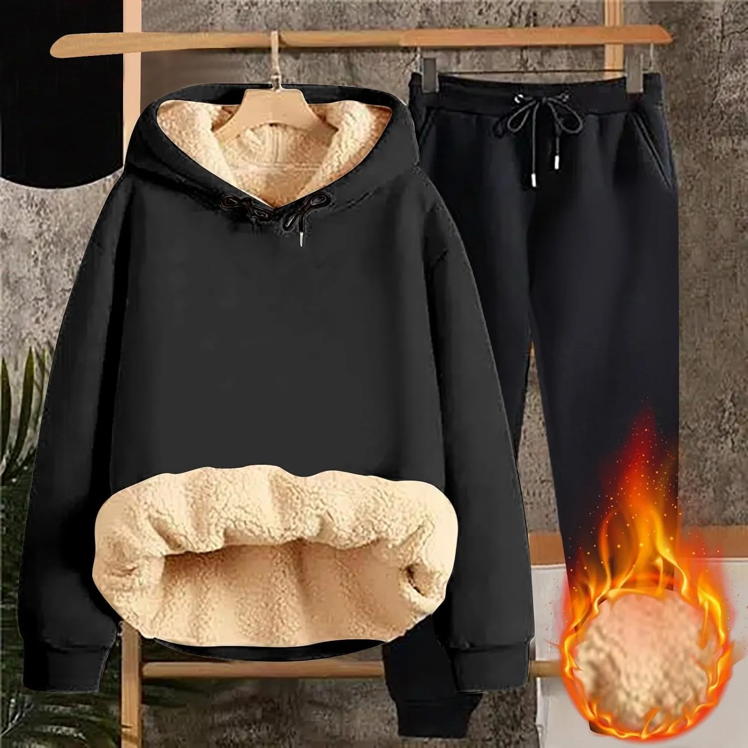 Women Fleece Sweatsuits 2 Piece Outfits Sherpa Fleece Lined Thicken Warm Hoodies and Joggers Pants Tracksuit