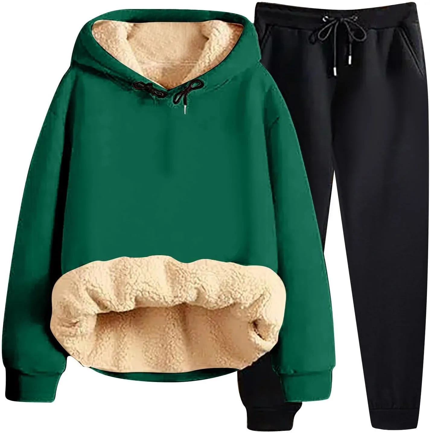 Women Fleece Sweatsuits 2 Piece Outfits Sherpa Fleece Lined Thicken Warm Hoodies and Joggers Pants Tracksuit