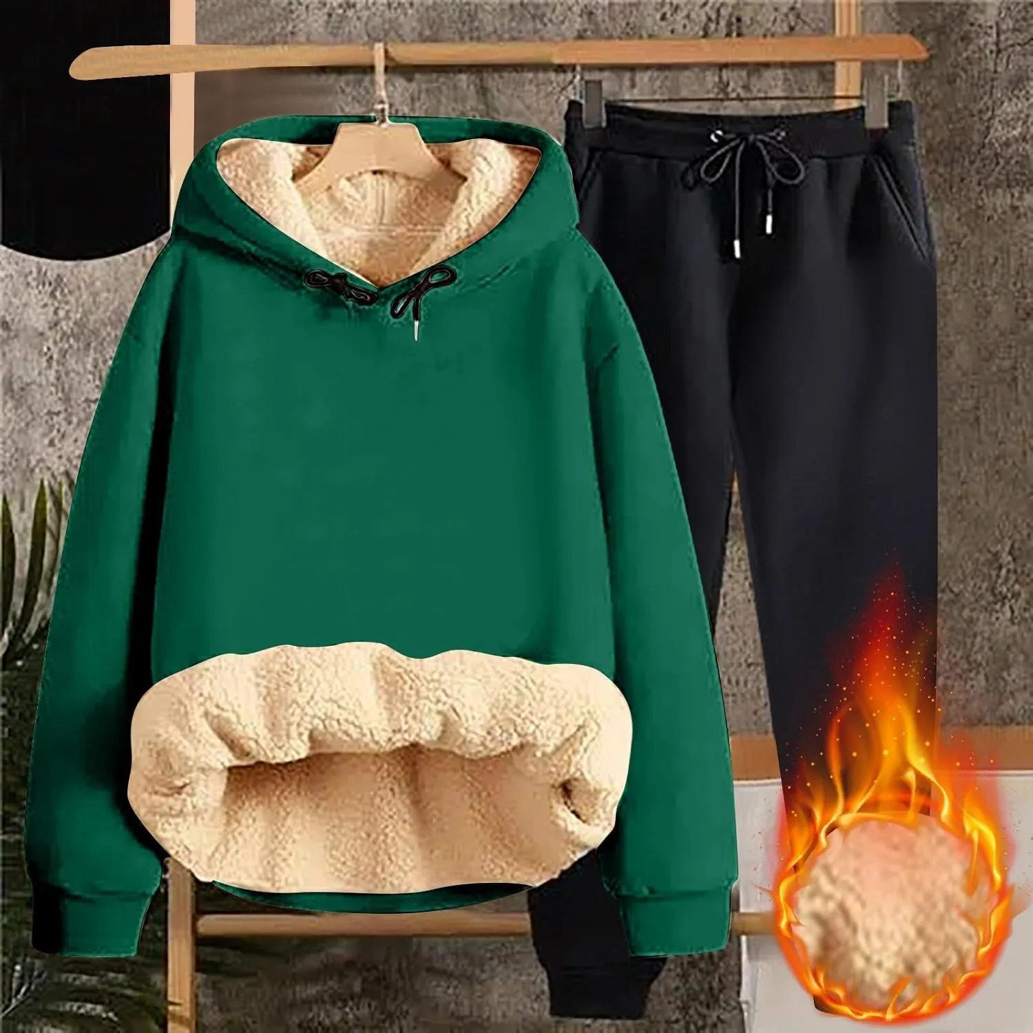 Women Fleece Sweatsuits 2 Piece Outfits Sherpa Fleece Lined Thicken Warm Hoodies and Joggers Pants Tracksuit
