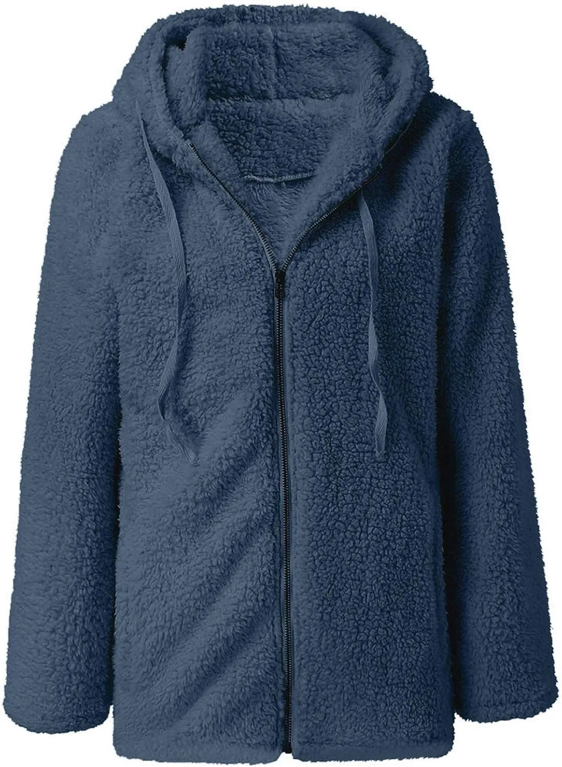 Women Fuzzy Fleece Zip Up Jacket Hooded Sherpa Lined Sweatshirt Casual Soft Fuzzy Shaggy Teddy Coat Fluffy Outerwear