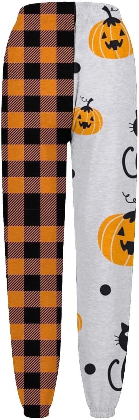 Women Halloween Sweatpants High Waisted Print Casual Pants Sweatpants Pants Ghost Print Joggers High Young Adult